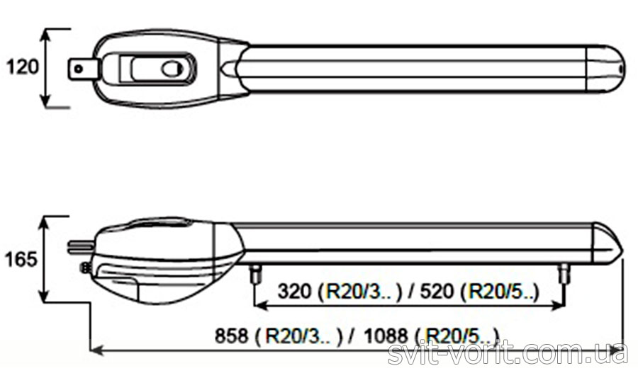 Габаритные размеры приводов серии Roger R20